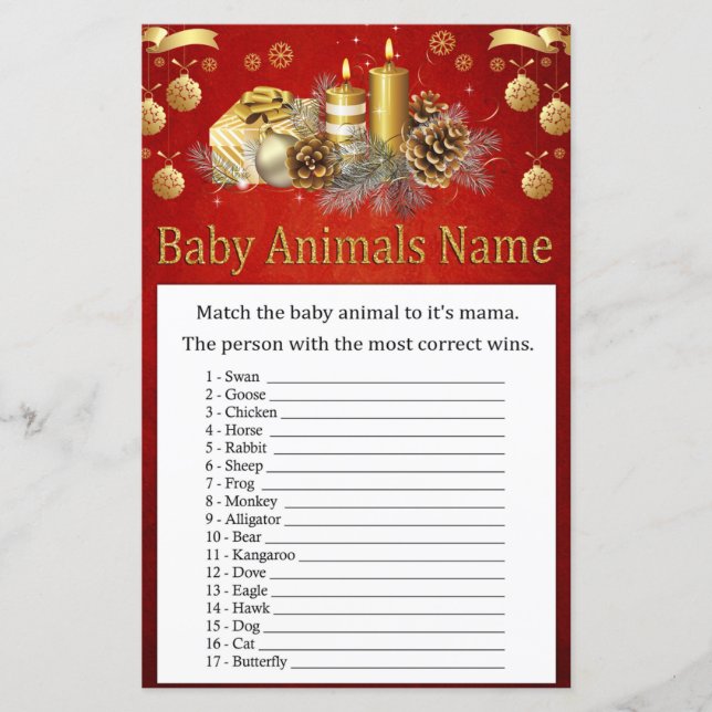 Lámina Navidades Vela a bebé Nombre animal Juego Ducha pa (Anverso)