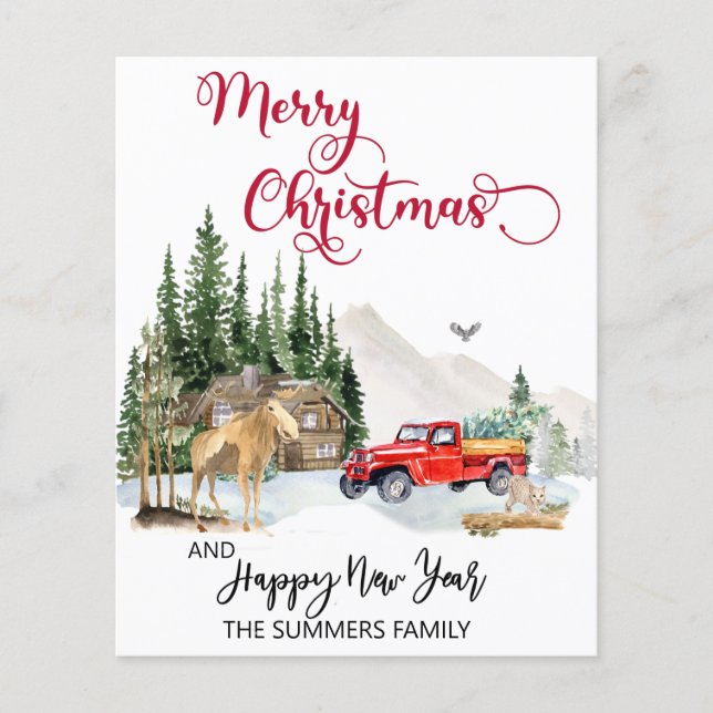 Lámina Navidades Watercolor Winter Truck Moose Presupuest (Anverso)