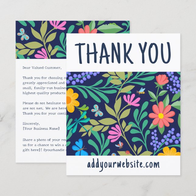 Lámina Navy Blue Elegant Floral Gracias Por Tu Orden (Anverso / Reverso)