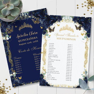 Lámina Navy Blue Floral Gold Quinceañera Padrinos Corte