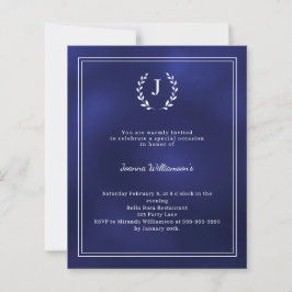 Lámina Navy blue monogram wreath age-neutral invitation