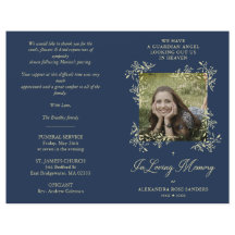 Navy Hand Lettered Chic Flourish Funeral Memorial