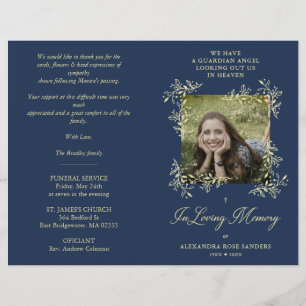 Lámina Navy Hand Lettered Chic Flourish Funeral Memorial
