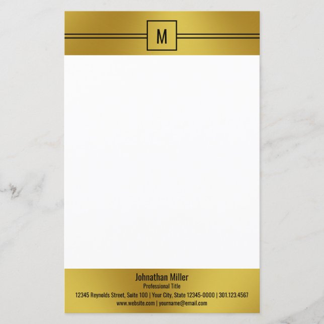 Lámina Negocio Monograma Blanco Oro Profesional (Anverso)