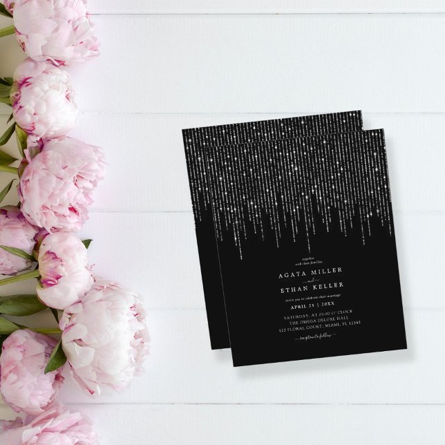 Lámina Negro de presupuesto | Elegante Boda Glittering Fl (Subido por el creador)