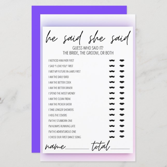 Lámina Neon Gradient Dijo Que Dijo Que Ella Dijo Un Juego (Anverso / Reverso)