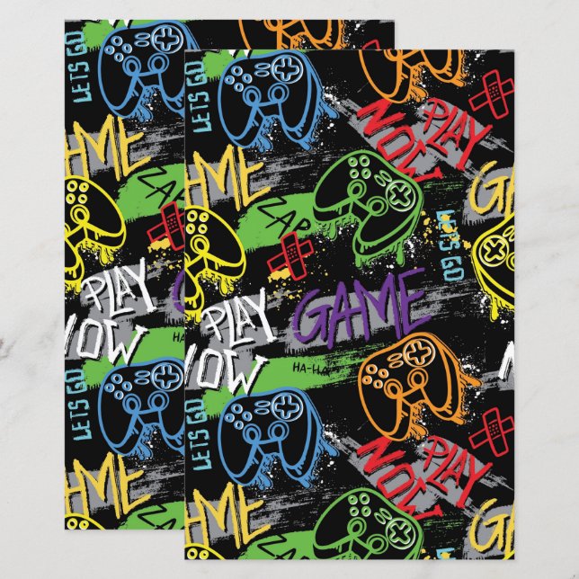 Lámina Neon Graffiti Gaming Pattern (Anverso / Reverso)