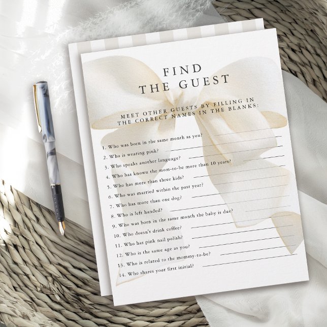 Lámina Neutral Ivory Bow Baby Shower Game Find the Guest (Subido por el creador)