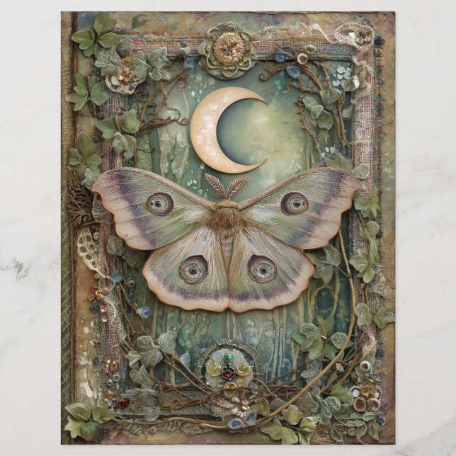 Lámina Night Moon Moth Junk Journal Scrapbook Paper (Anverso)