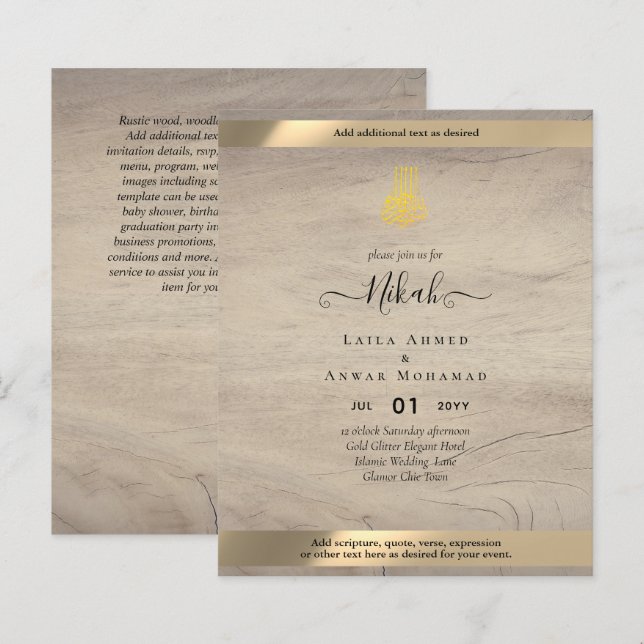 Lámina NIKAH - caligrafía de la invitación a la boda islá (Anverso / Reverso)