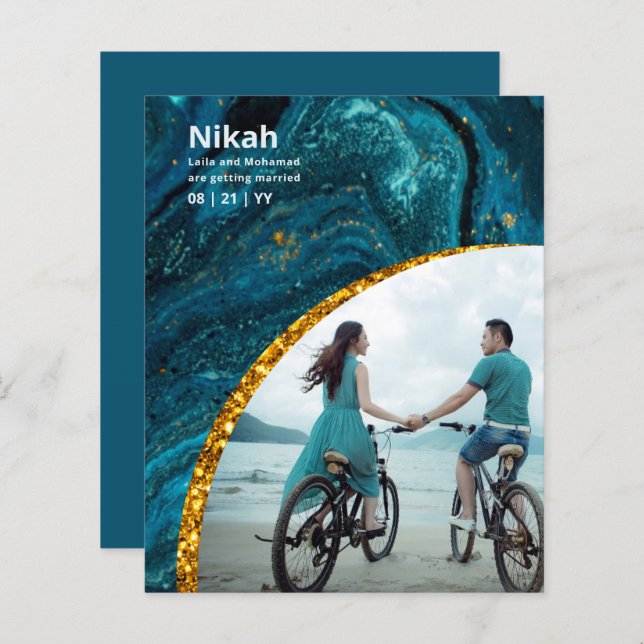 Lámina NIKAH - FOTO Verde azulada de oro del Boda Budget  (Anverso / Reverso)