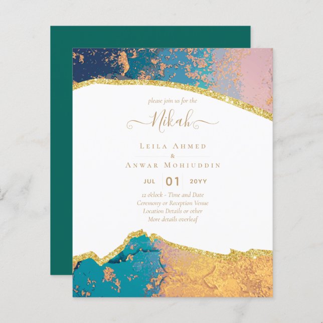 Lámina NIKAH - Invitaciones a la boda de la Agate Gold BU (Anverso / Reverso)