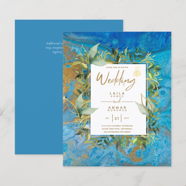 Lámina NIKAH - Invitaciones a la Boda Islámica de Oro Azu (Anverso / Reverso)