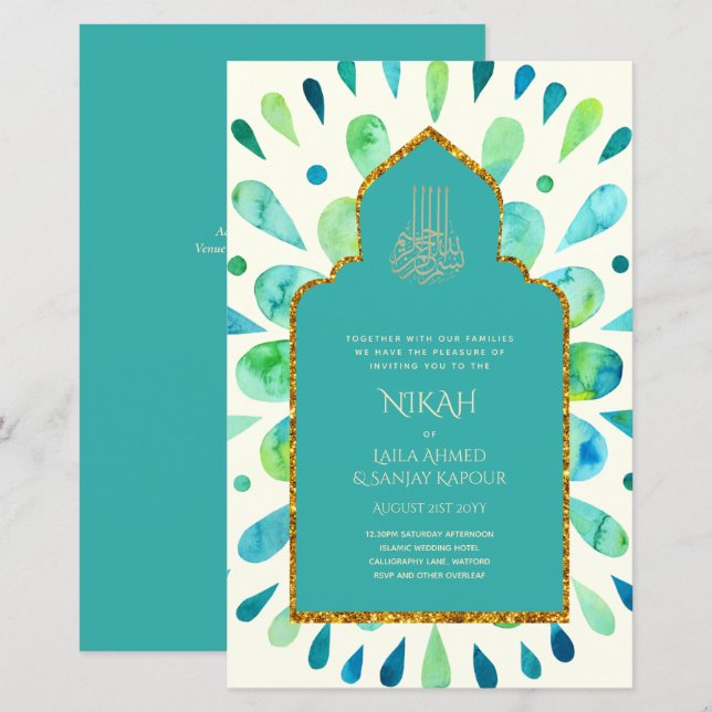 Lámina NIKAH - Moderno Boda de oro turquesa de Mandala (Anverso / Reverso)