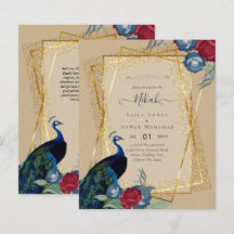 NIKAH Peacock Floral Gold Frame Boda Islámico