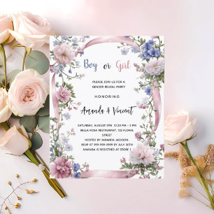 Lámina Niña azul rosa floral chica género revelar invitac