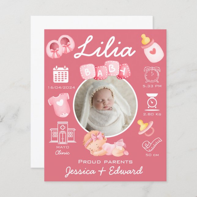 Lámina Niña pequeña linda Nacida Estrellas Pink Newborn M (Anverso / Reverso)