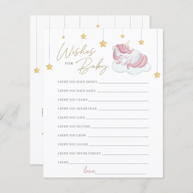 Lámina Niña rosa con unicornio quiere bebé (Anverso / Reverso)