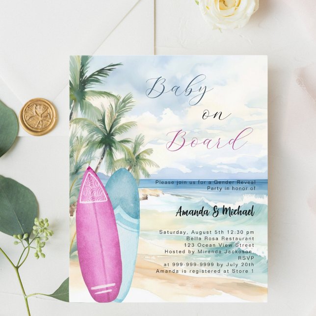 Lámina Niño a bordo chica de surf Revelación de género (Subido por el creador)