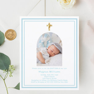 Lámina Niño arca de foto azul niño Invitación al bautismo