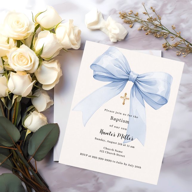 Lámina Niño de crema azul Invitación al bautismo (Subido por el creador)