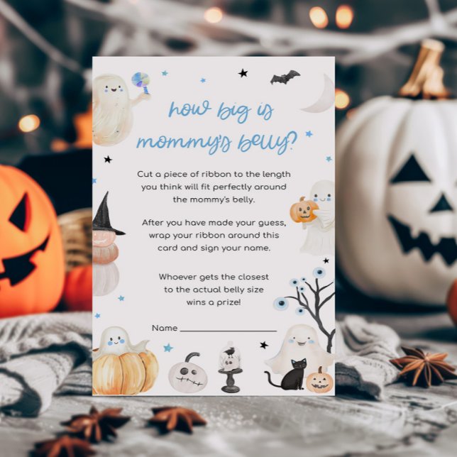 Lámina Niño de Halloween: ¿Qué tan grande es el juego del (A Little Boo Baby Shower How Big is Mommy's Belly Game)