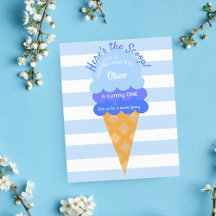 Niño dulce de helado azul primera invitación de cu
