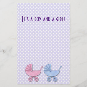 Lámina niño gemelo y chica polka dot stroller - regalos