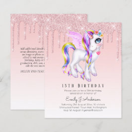 Lámina Niños con presupuesto invitan a unicornio rosa