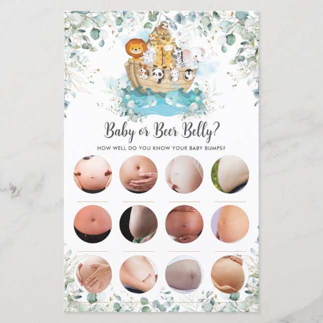 Lámina Noah's Ark Greenery Shower Baby or Beer Belly Game (Anverso)