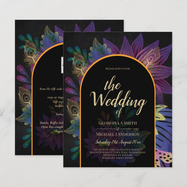 Lámina Noir Peacock Jewel Tones Boda Floral (Anverso / Reverso)