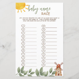 Lámina Nombra de bebé Race Game Farm Animals Baby Shower