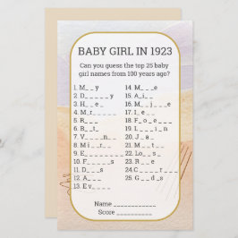 Lámina Nombra de niña llena el juego de Baby Shower en bl