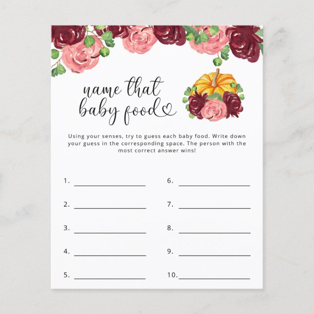 Lámina Nombrar el juego de la ducha de alimentos para beb (Anverso)