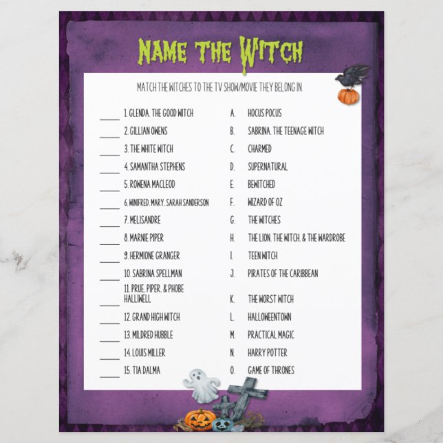 Lámina Nombrar el juego de Witch Halloween (Anverso)