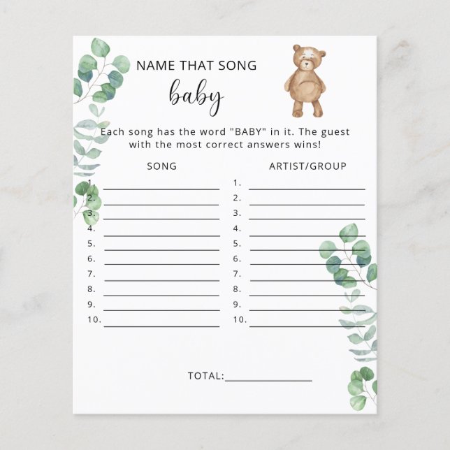 Lámina Nombrar esa canción Bear el juego del bebé (Anverso)