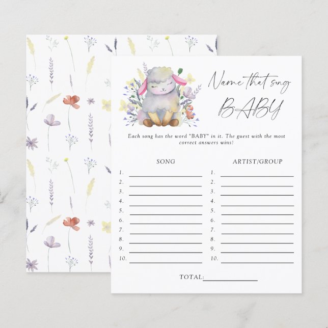 Lámina Nombrar esa canción bebé juego de ducha - cordero (Anverso / Reverso)