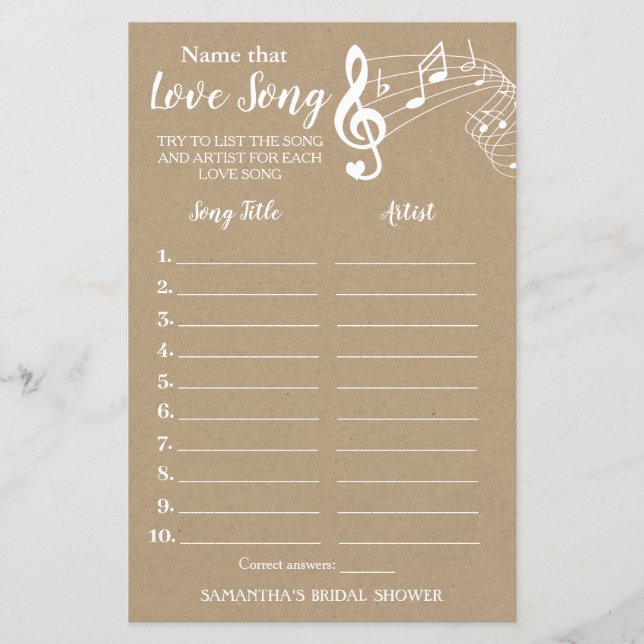 Lámina Nombrar esa canción ducha de novia juego español i (Anverso)