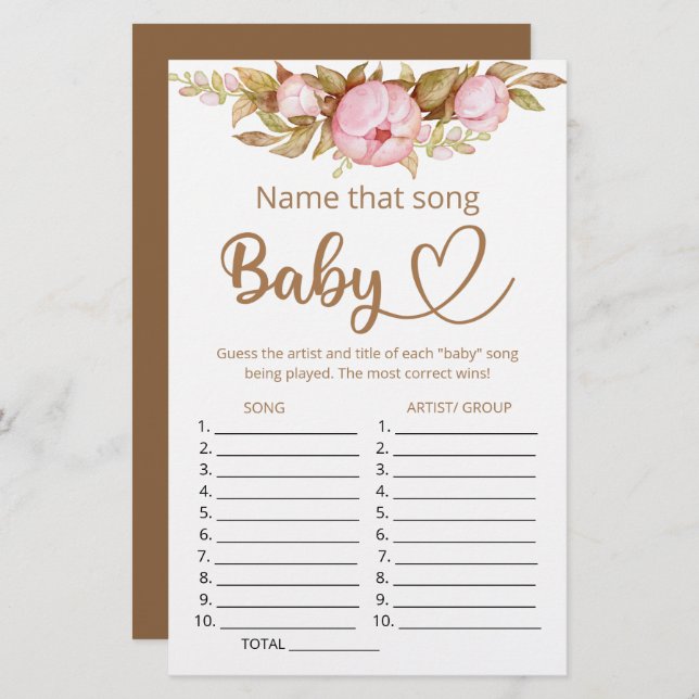 Lámina Nombrar esa canción, juego de la ducha bebé (Anverso / Reverso)