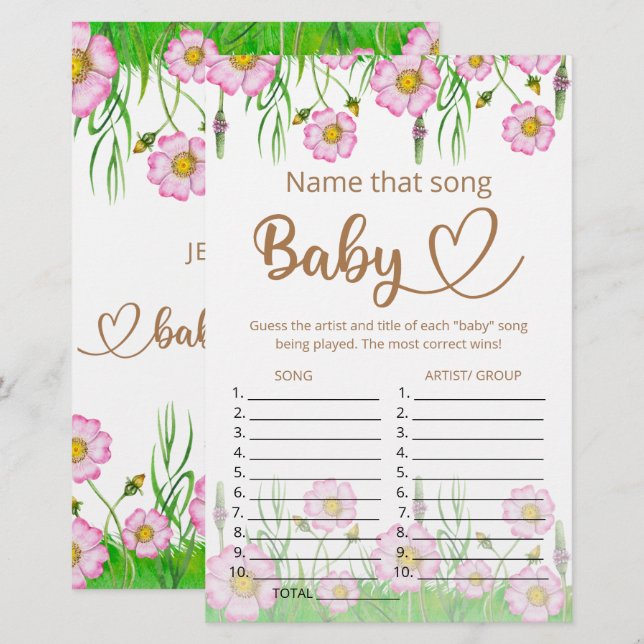 Lámina Nombrar esa canción, juego de la ducha bebé (Anverso / Reverso)