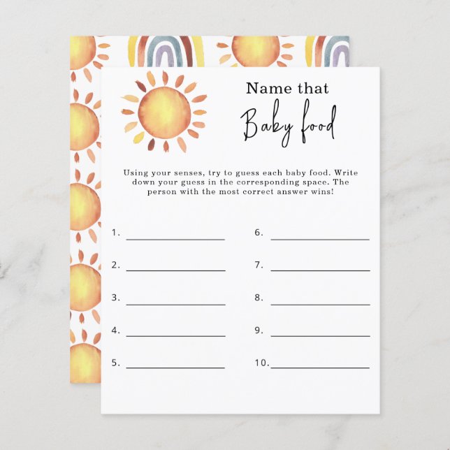 Lámina Nombrar ese alimento para bebé - juego de ducha pa (Anverso / Reverso)