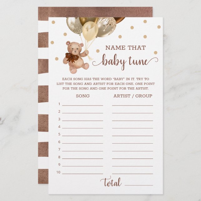 Lámina Nombrar ese juego de bebé de tono Baby Shower Tedd (Anverso / Reverso)