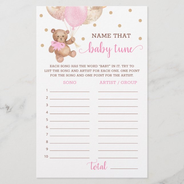 Lámina Nombrar ese juego de bebé de tono Baby Shower Tedd (Anverso)