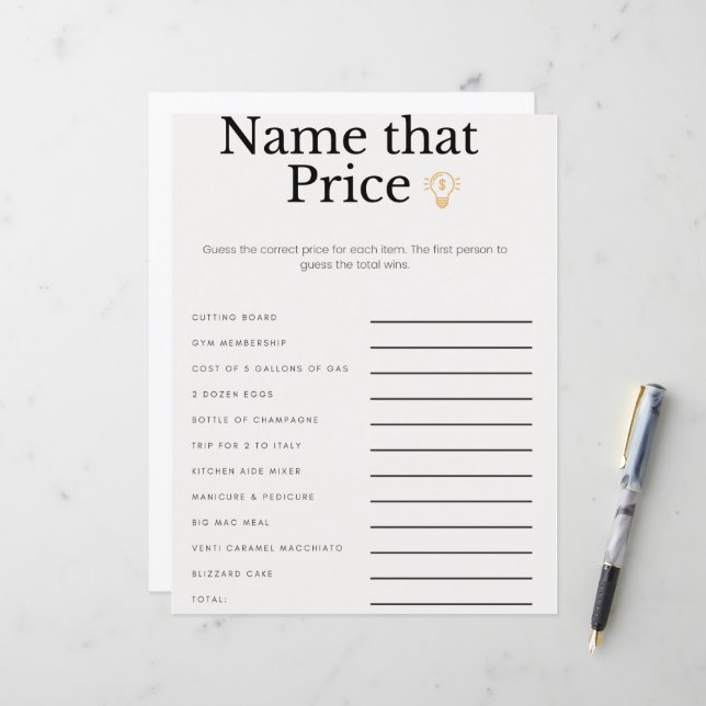 Lámina Nombrar ese juego de Brunch de novias de precio (Anverso/Reverso In Situ)