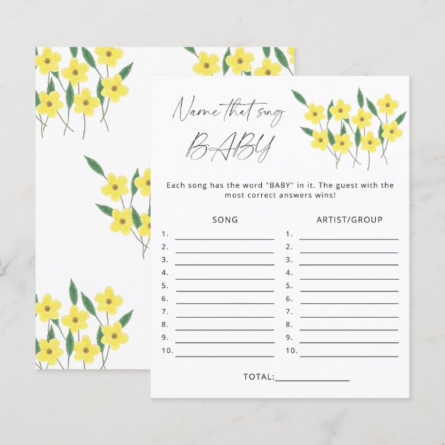 Lámina Nombrar la canción baby ducha game Wildflowers (Anverso / Reverso)