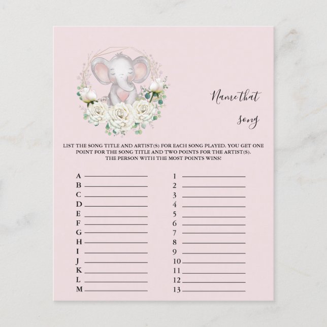 Lámina Nombrar la canción Baby Shower Game (Anverso)