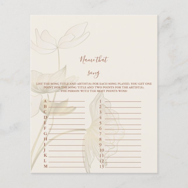 Lámina Nombrar la canción Baby Shower Game (Anverso)