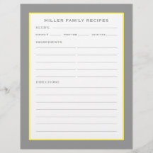 Nombre de familia + recetas | Amarillo simple y bl