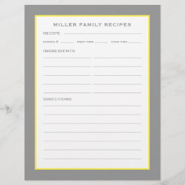 Lámina Nombre de familia + recetas | Amarillo simple y bl