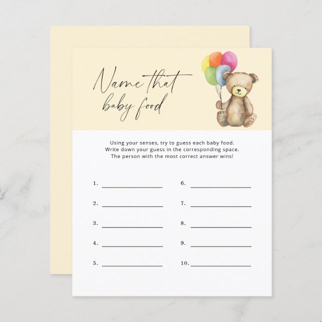 Lámina Nombre de la comida para bebé juego - Oso (Anverso / Reverso)